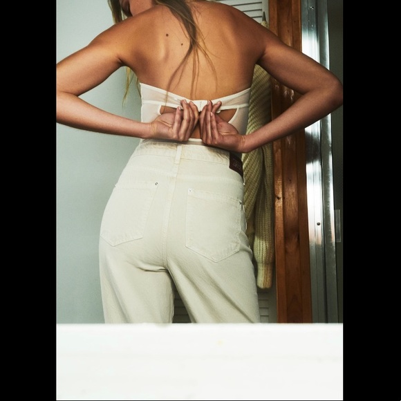 NWT ZARA Z1975 Straight Leg Slit Jeans Ecru - Picture 4 of 9